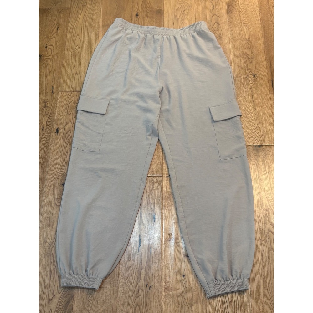 Zara Women's L Beige Cargo Jogger Pants High Rise Utility Pockets